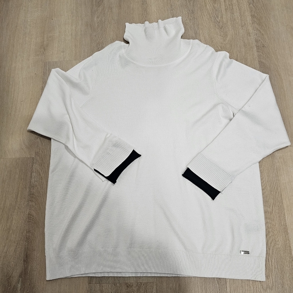 Plus Sz 2X Calvin Klein White Turtleneck Sweater Office Casual Knit - Picture 2 of 13